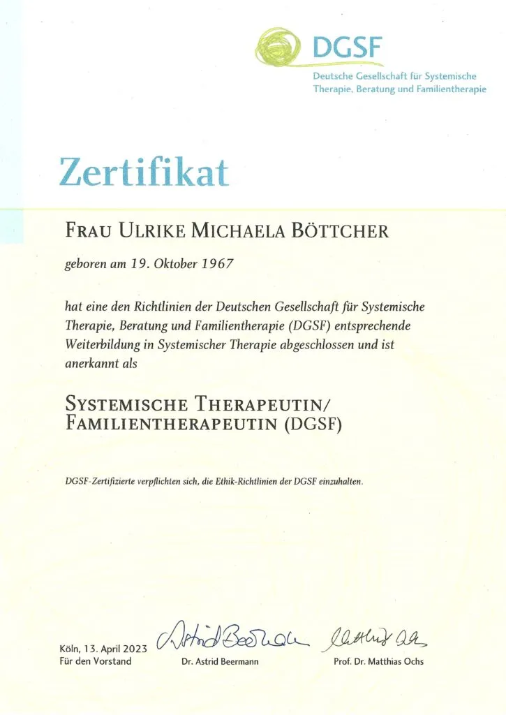 Zertifikat: Systemische Therapeutin / Familientherapeutin (DGSF)