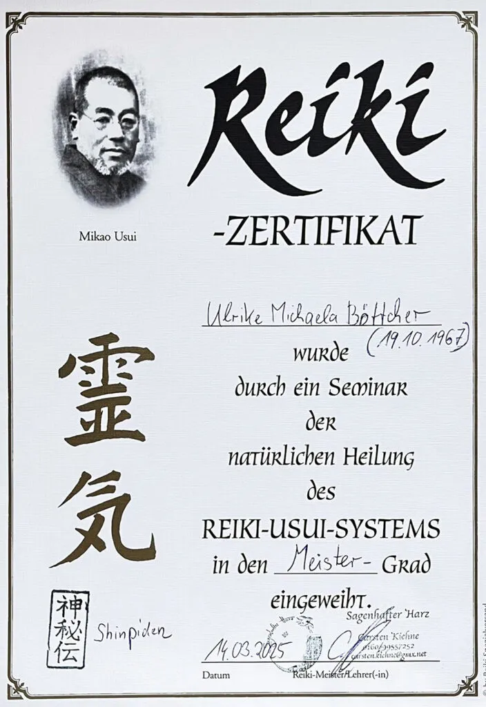 Zertifikat Reiki Usui System – Meistergrad